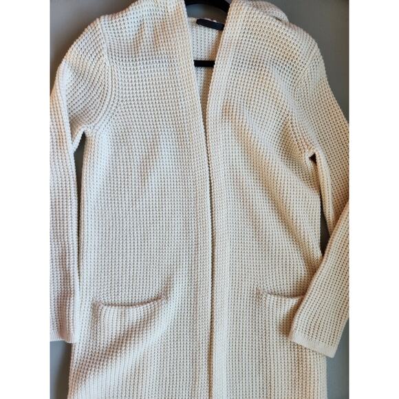 Jenni Kayne Wool/Cashmere Hooded Waffle Knit Long Cardigan Sz XS Oatmeal #1K501 - Picture 6 of 15